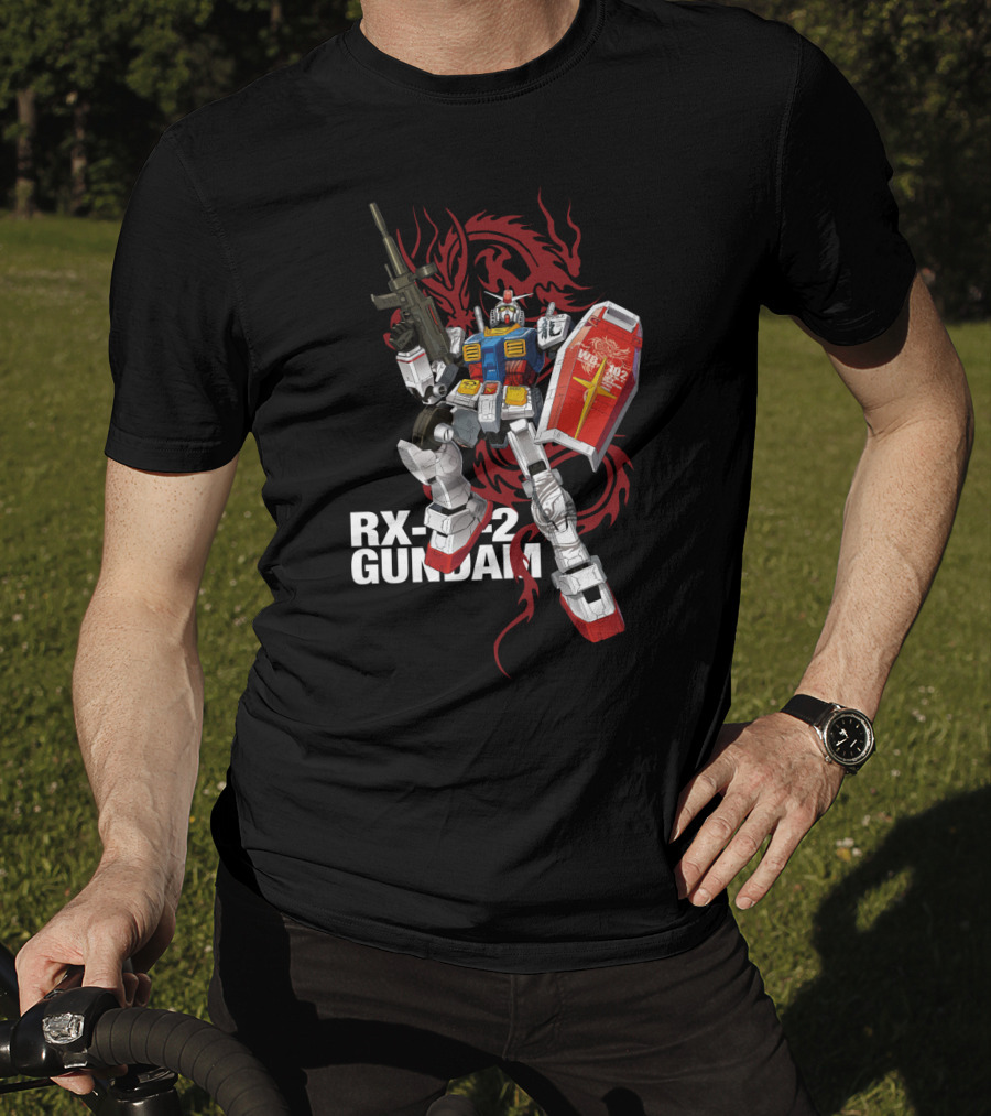 RX 78 2 Gundam Mobile Suit With Red Dragon Background T-Shirt