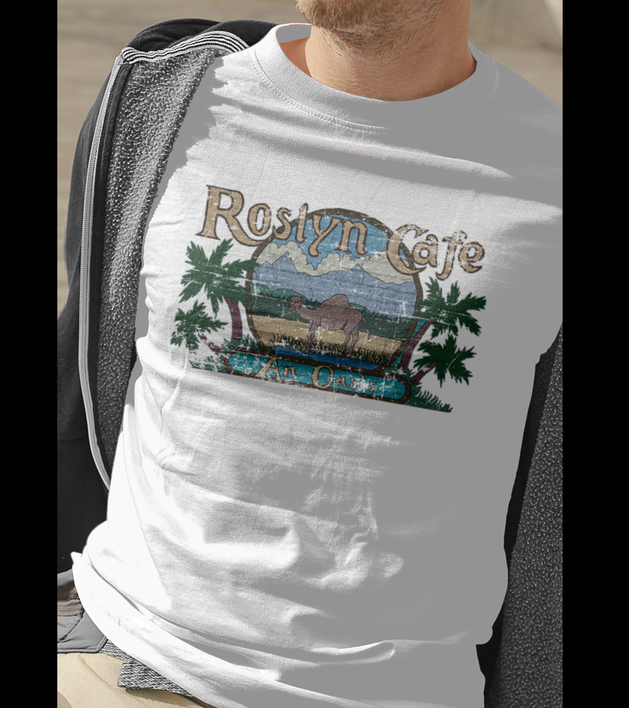 Roslyn Cafe An Oasis Camel And Palm Trees Scenic T-Shirt