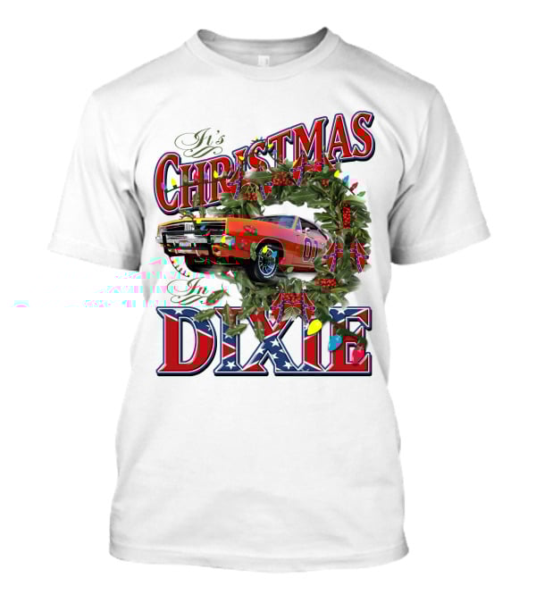It's Christmas In Dixie 01 General Lee Car Wreath Lights T-Shirt