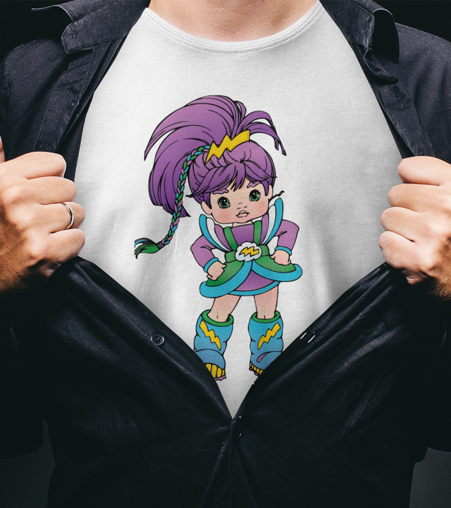Rainbow Brite Stormy Character With Purple Hair And Lightning Bolt T-Shirt