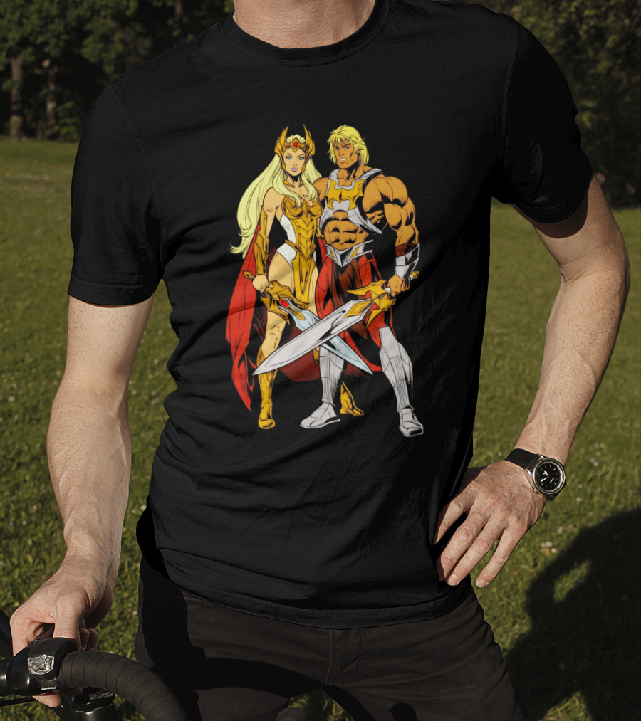 She-Ra And He-Man Classic Characters With Swords T-Shirt