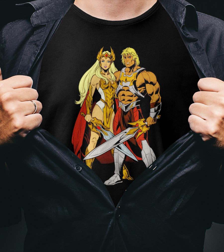 She-Ra And He-Man Classic Characters With Swords T-Shirt