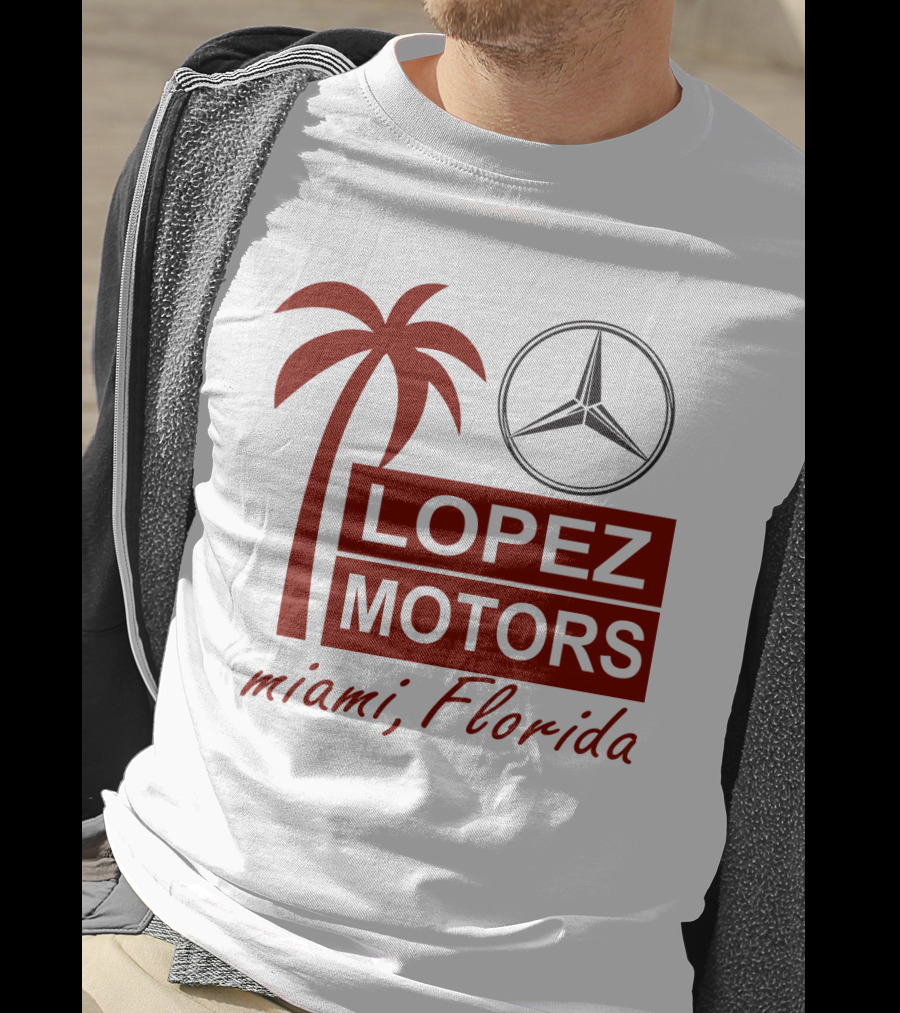 Lopez Motors Miami Florida Scarface Palm Tree Mercedes Benz Star T-Shirt