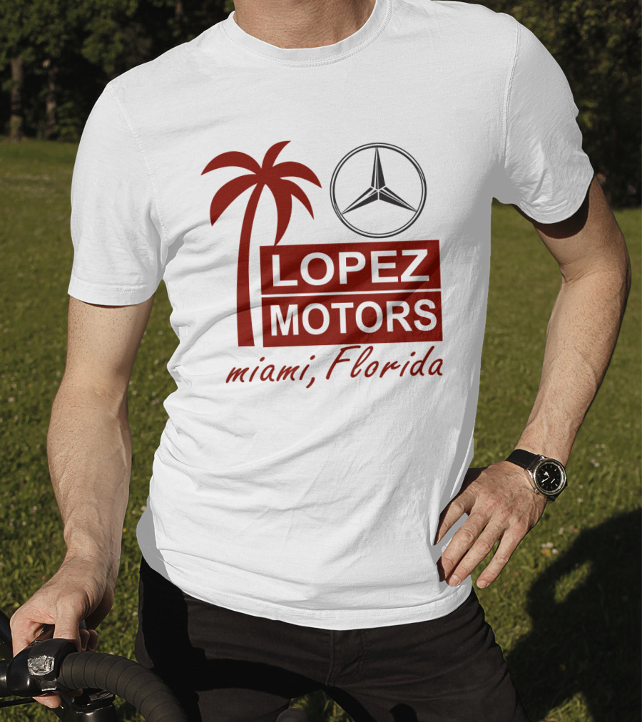 Lopez Motors Miami Florida Scarface Palm Tree Mercedes Benz Star T-Shirt