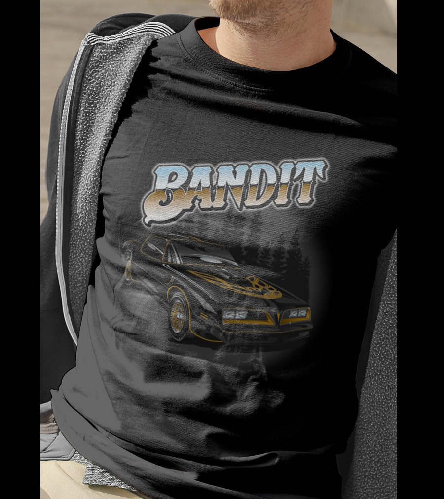 BANDIT Car With Golden Hood Decal And Pine Forest Background T-Shirt