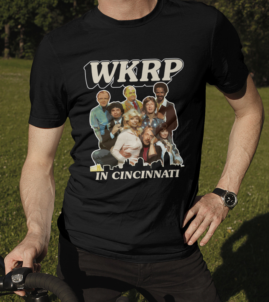 WKRP In Cincinnati Cast Photo With Cincinnati Skyline T-Shirt