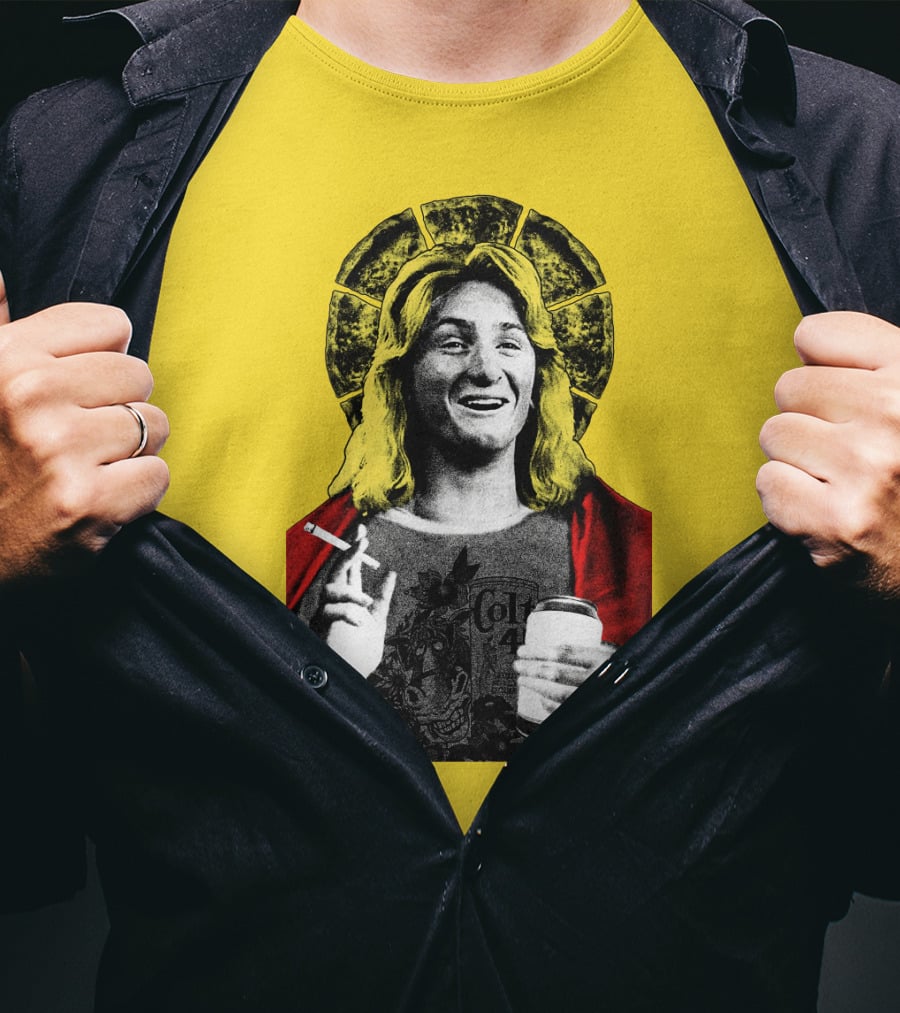 Fast Times At Ridgemont High Jeff Spicoli Halo Smoking And Holding Drink T-Shirt