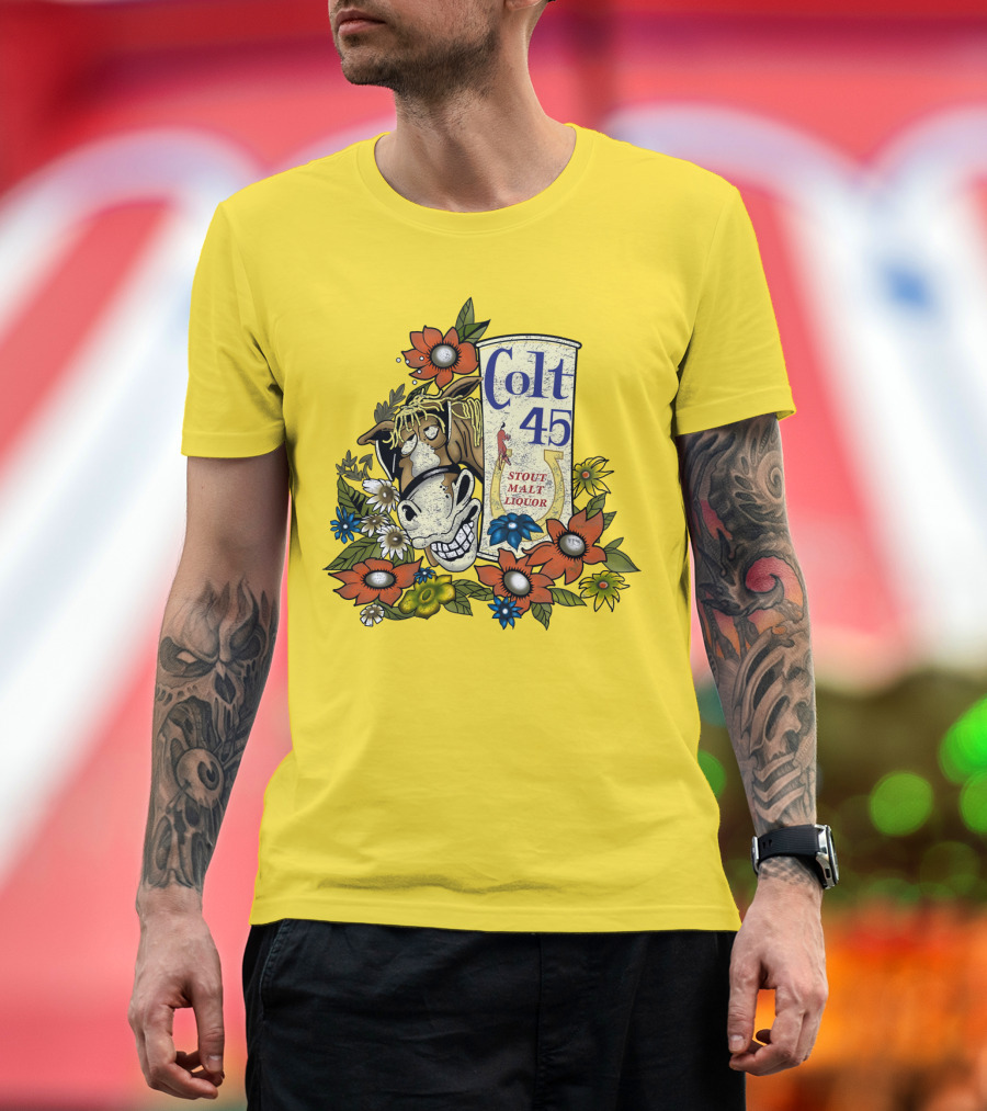 Colt 45 Stout Malt Liquor Jeff Spicoli Horse Floral T-Shirt