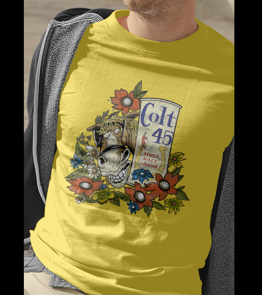 Colt 45 Stout Malt Liquor Jeff Spicoli Horse Floral T-Shirt