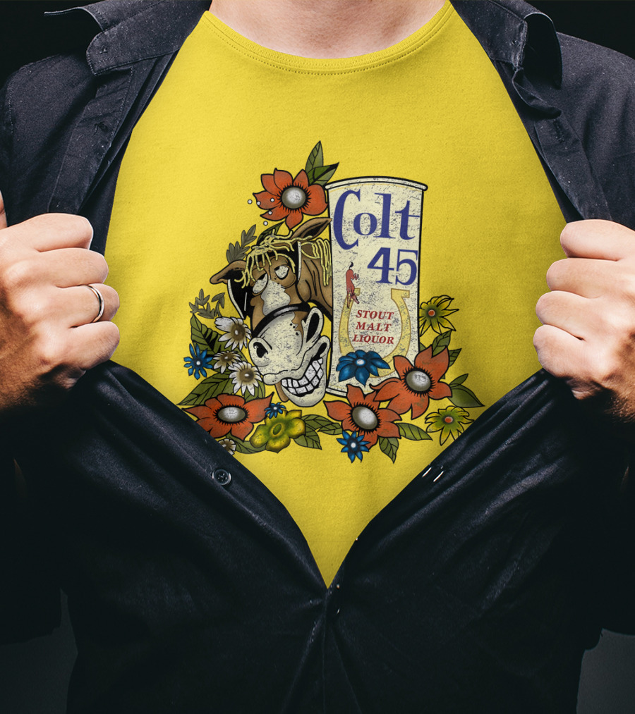 Colt 45 Stout Malt Liquor Jeff Spicoli Horse Floral T-Shirt