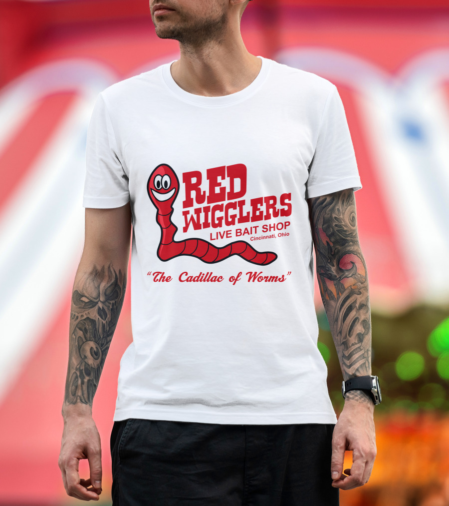 WKRP in Cincinnati Red Wigglers Live Bait Shop The Cadillac of Worms T-Shirt