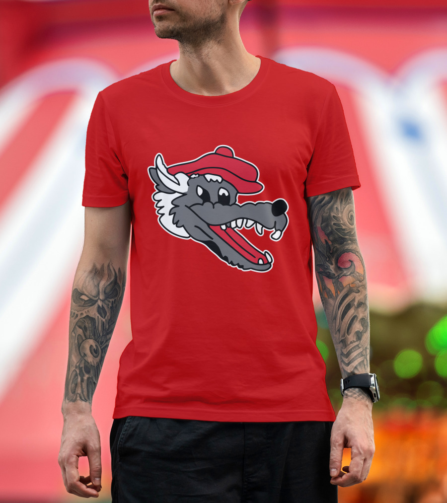 Ridgemont Wolves Cartoon Wolf in Red Beret T-Shirt