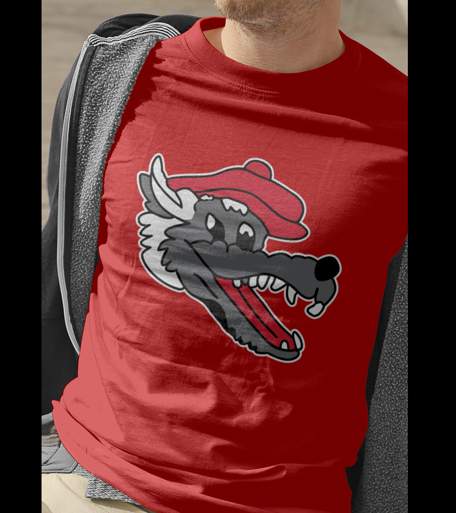 Ridgemont Wolves Cartoon Wolf In Red Beret T-Shirt