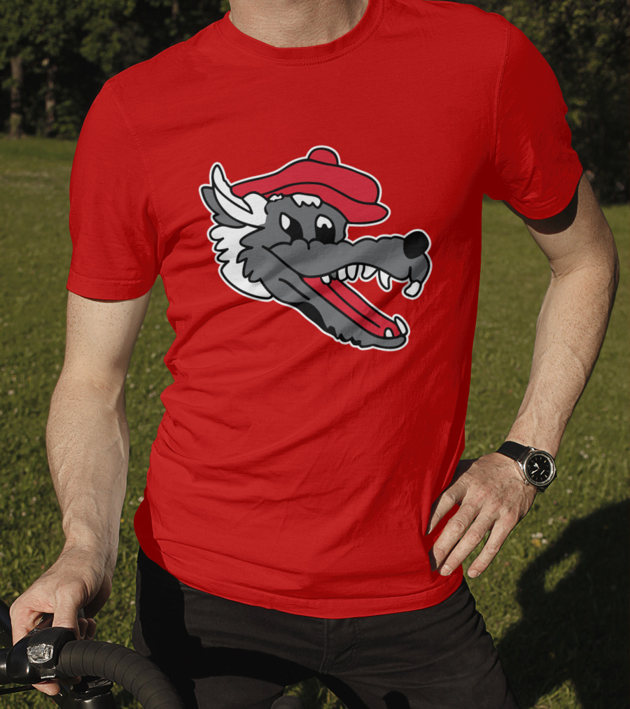 Ridgemont Wolves Cartoon Wolf In Red Beret T-Shirt