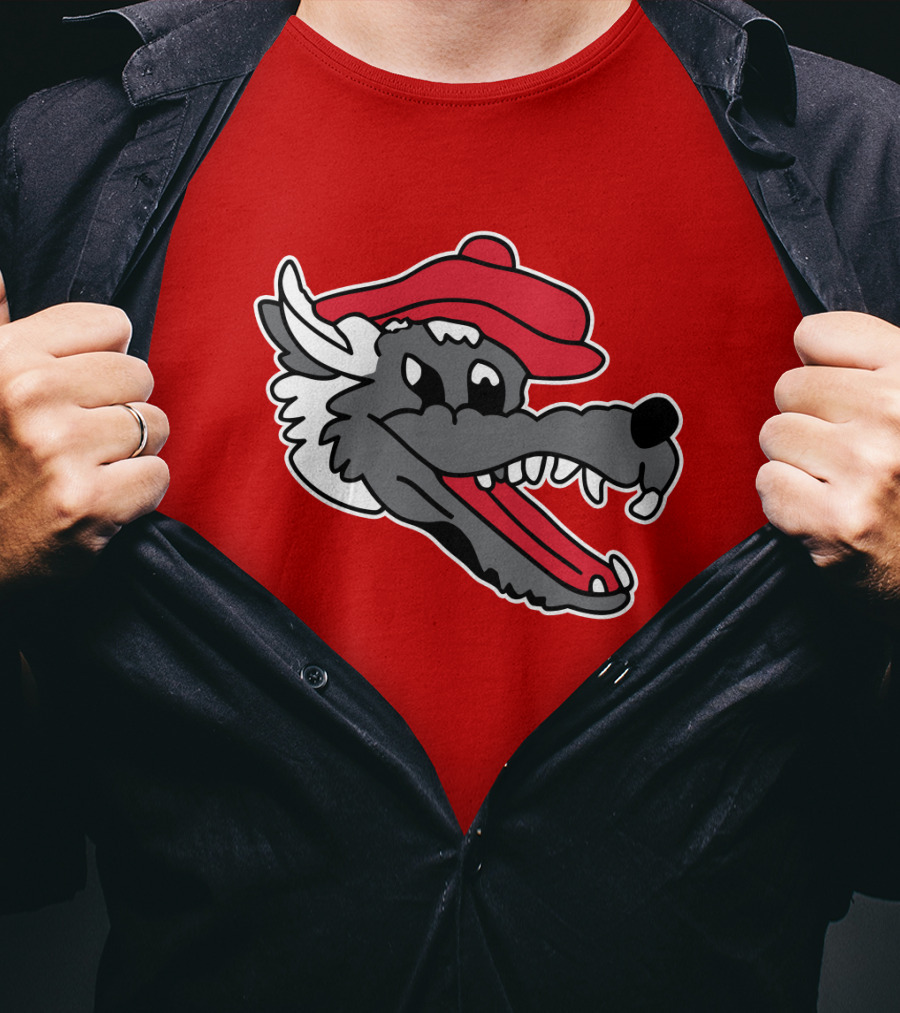 Ridgemont Wolves Cartoon Wolf In Red Beret T-Shirt