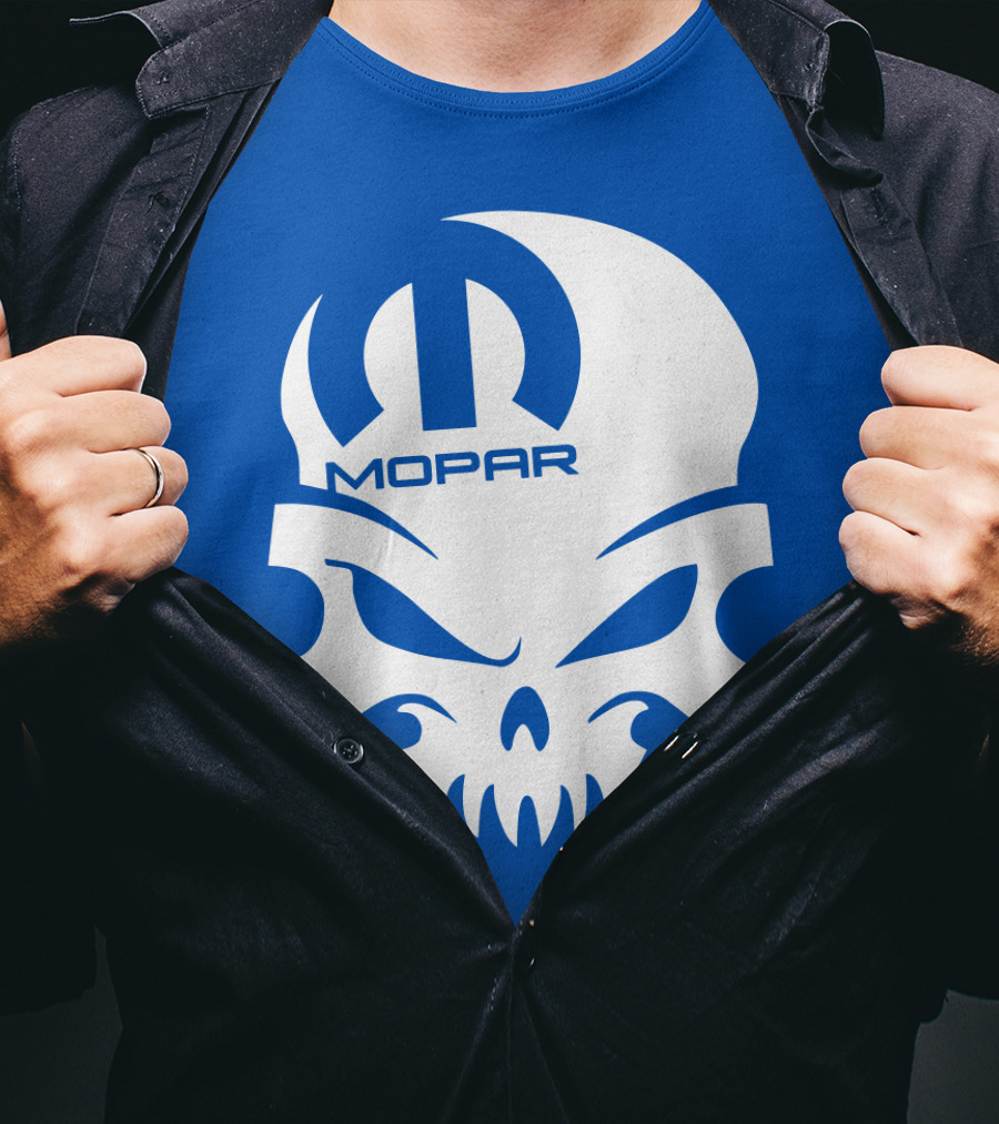 Mopar Skull Logo Blue Background T-Shirt