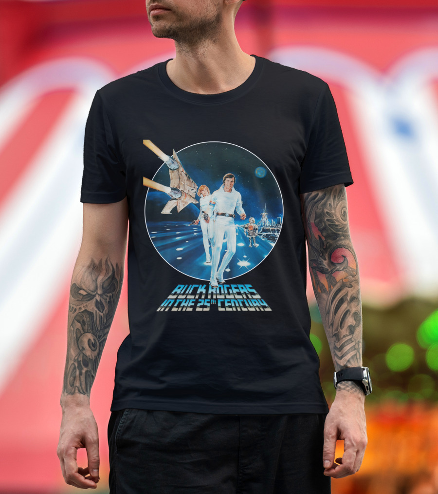 Buck Rogers In The 25th Century Space Adventure Crew And Starship On Futuristic Landscape T-Shirt