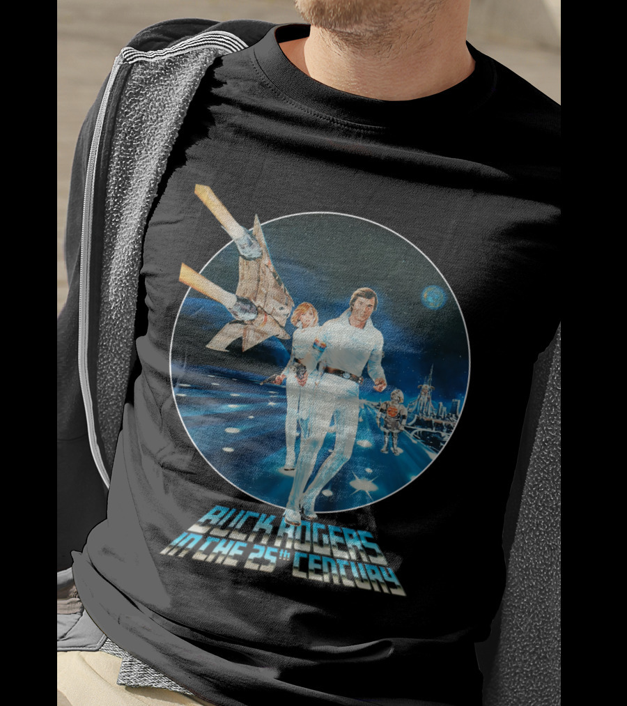 Buck Rogers In The 25th Century Space Adventure Crew And Starship On Futuristic Landscape T-Shirt