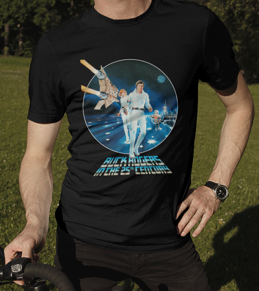 Buck Rogers In The 25th Century Space Adventure Crew And Starship On Futuristic Landscape T-Shirt