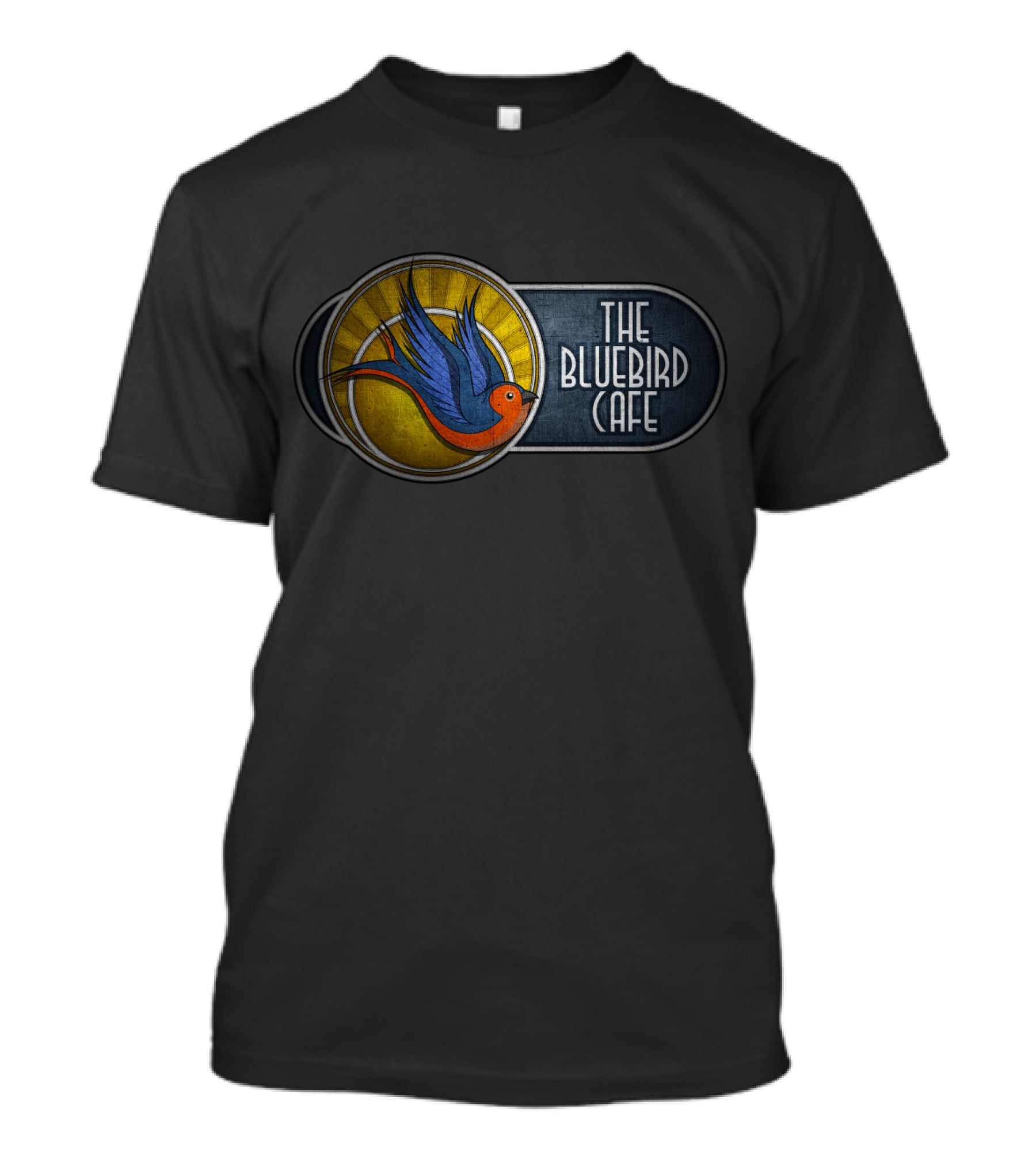 The Bluebird Cafe Retro Blue And Orange Bird T-Shirt