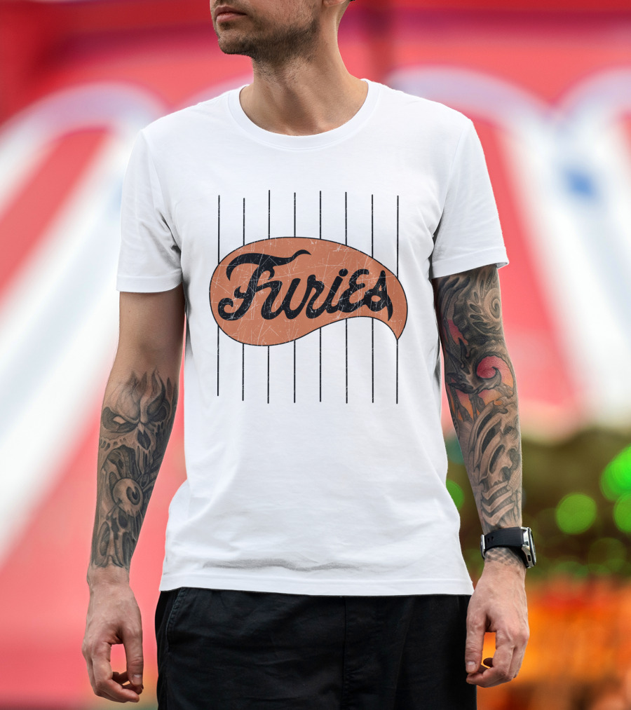 Furies Retro Baseball Style Text with Vertical Stripes T-Shirt