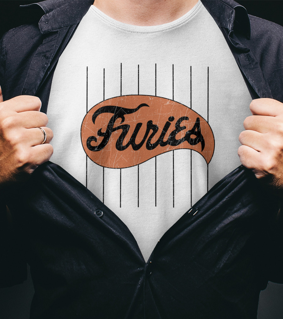 Furies Retro Baseball Style Text With Vertical Stripes T-Shirt