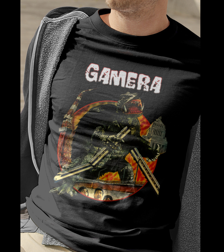 Gamera Monster Clash With Iconic Japanese Tower And Cityscape Scene T-Shirt