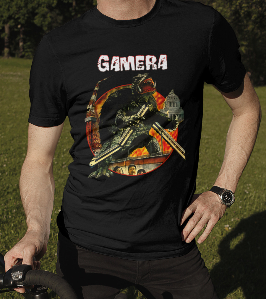 Gamera Monster Clash With Iconic Japanese Tower And Cityscape Scene T-Shirt