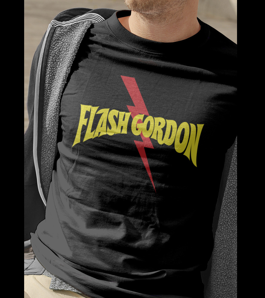 Flash Gordon Logo Yellow Text Red Lightning Bolt T-Shirt