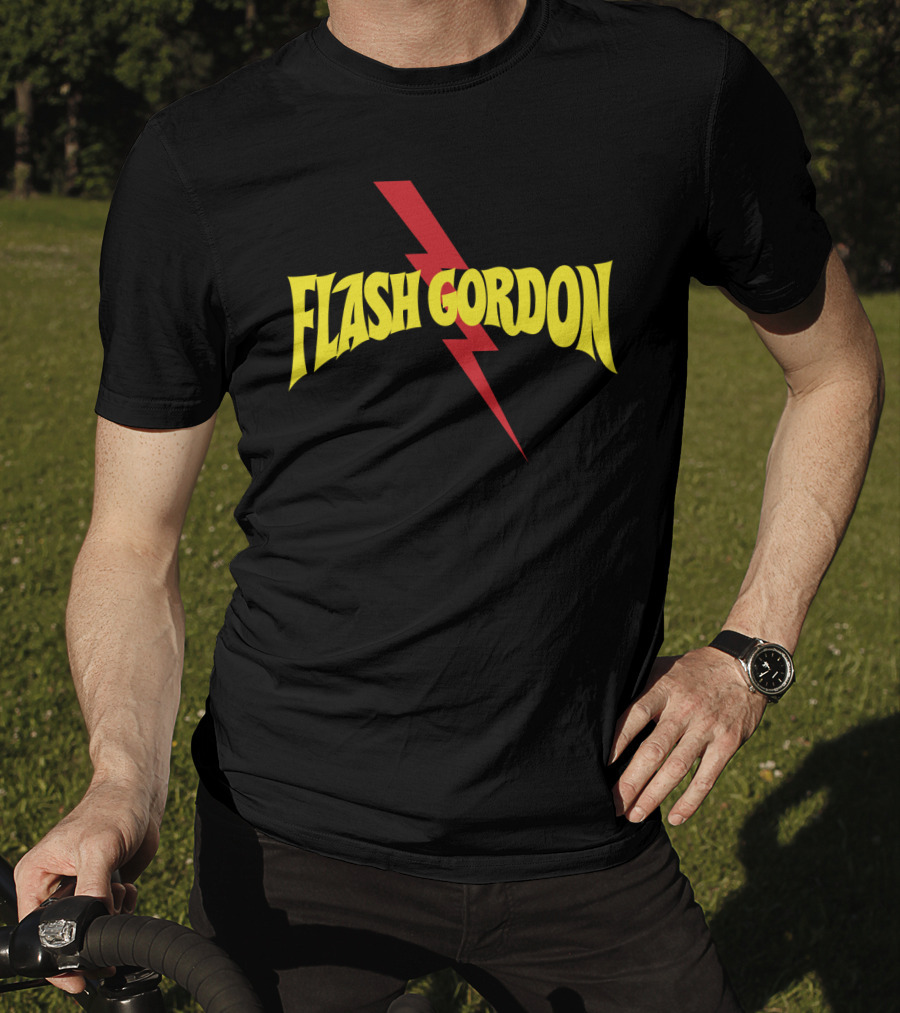 Flash Gordon Logo Yellow Text Red Lightning Bolt T-Shirt