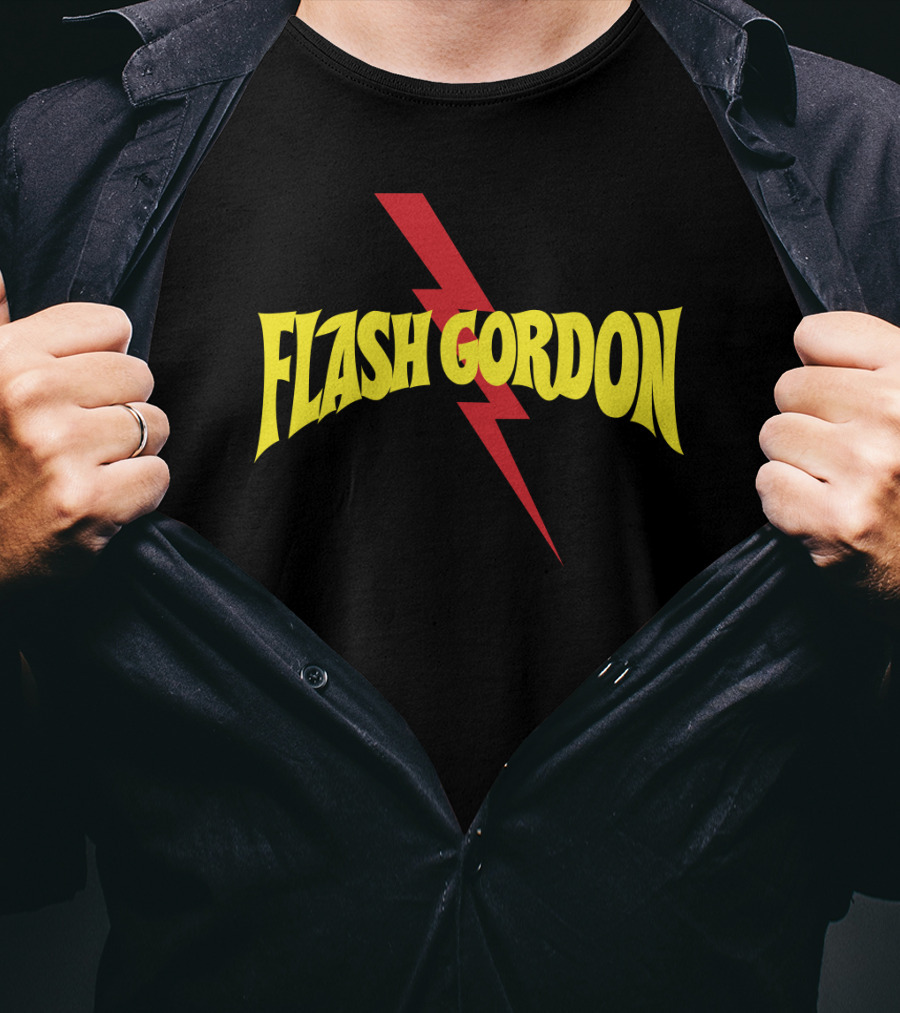 Flash Gordon Logo Yellow Text Red Lightning Bolt T-Shirt