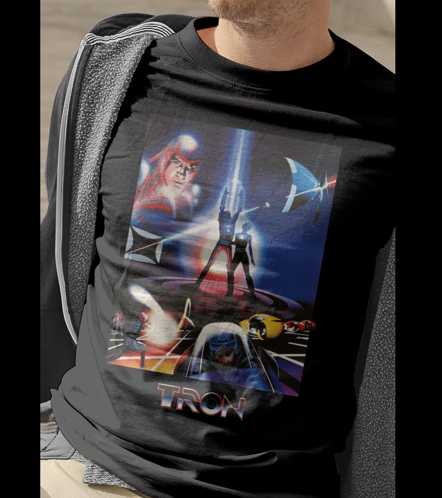 TRON Movie Artwork With Iconic Light Cycle And Disc Battle T-Shirt
