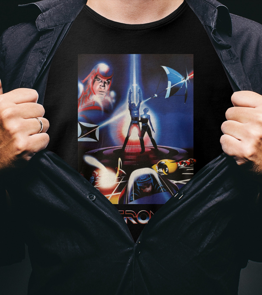 TRON Movie Artwork With Iconic Light Cycle And Disc Battle T-Shirt