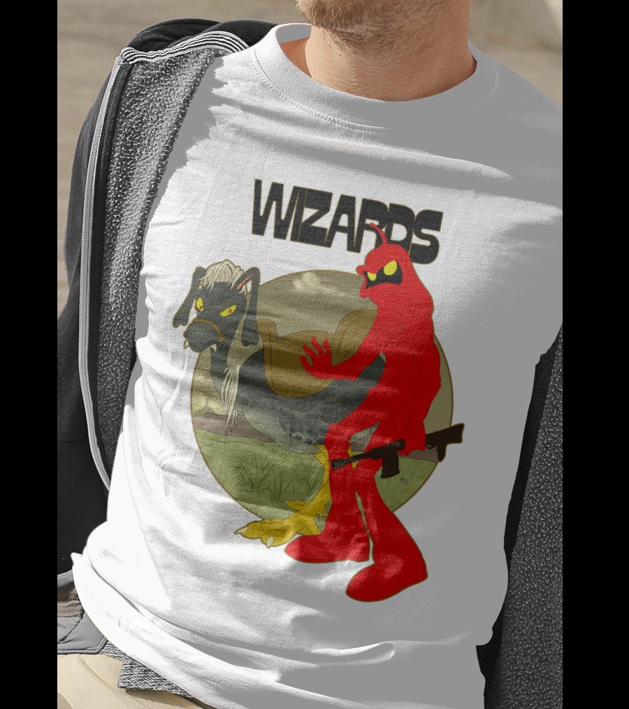 Wizards Animation Character With Red Humanoid And Armed Bird T-Shirt