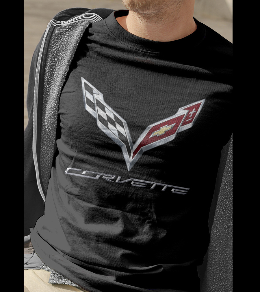 Chevrolet Corvette C7 Emblem With Racing Flags And Iconic T-Shirt