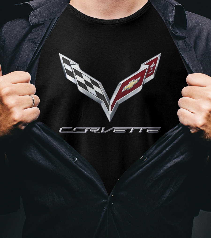 Chevrolet Corvette C7 Emblem With Racing Flags And Iconic T-Shirt