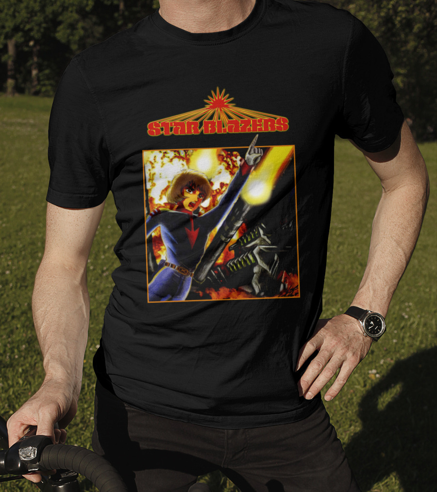 Star Blazers Anime Character In Action Scene With Explosions And Giant Mecha T-Shirt