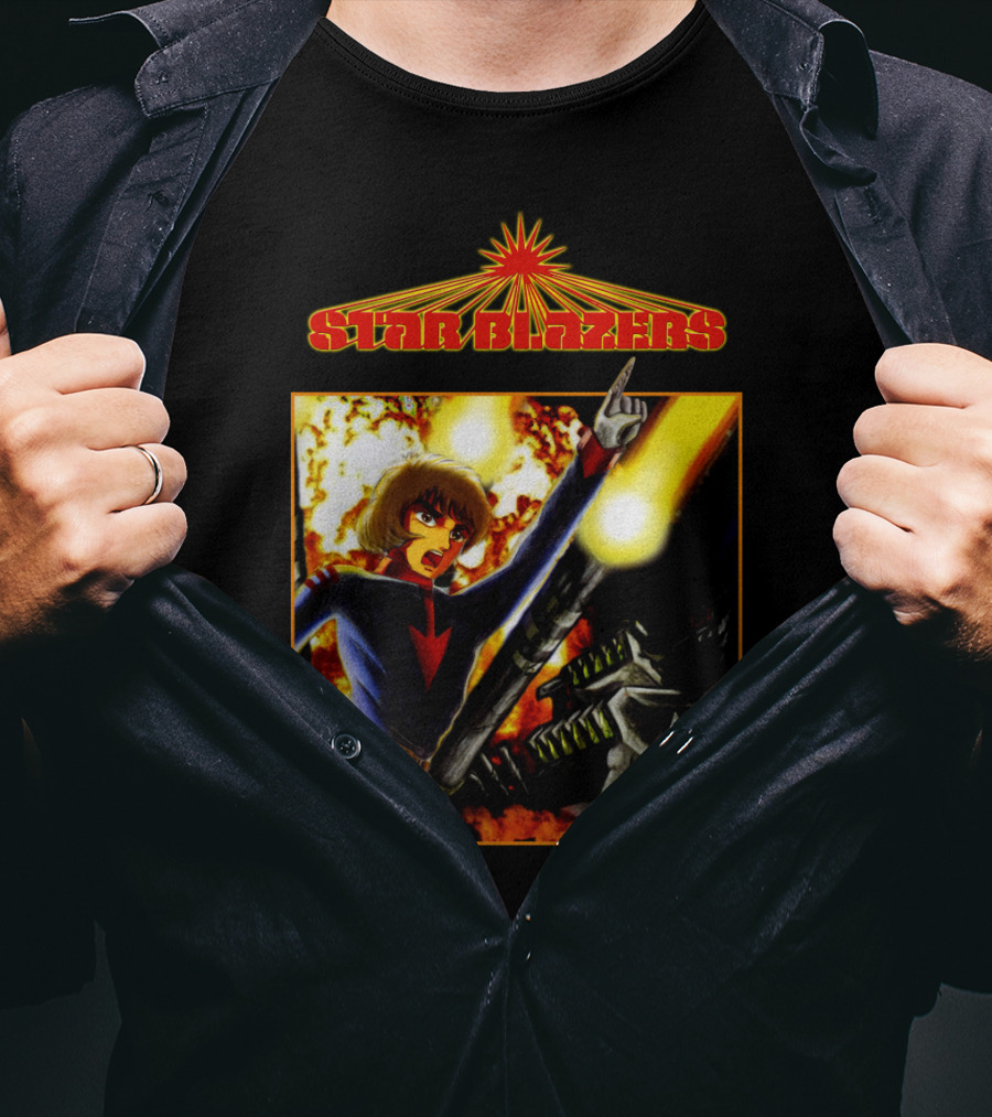 Star Blazers Anime Character In Action Scene With Explosions And Giant Mecha T-Shirt