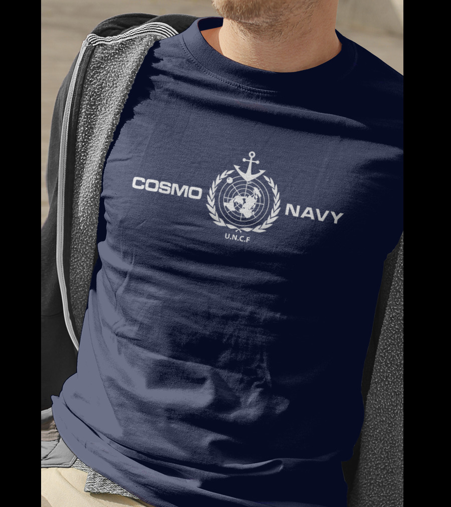 COSMO NAVY U.N.C.F Anchor Emblem On Dark Blue T-Shirt