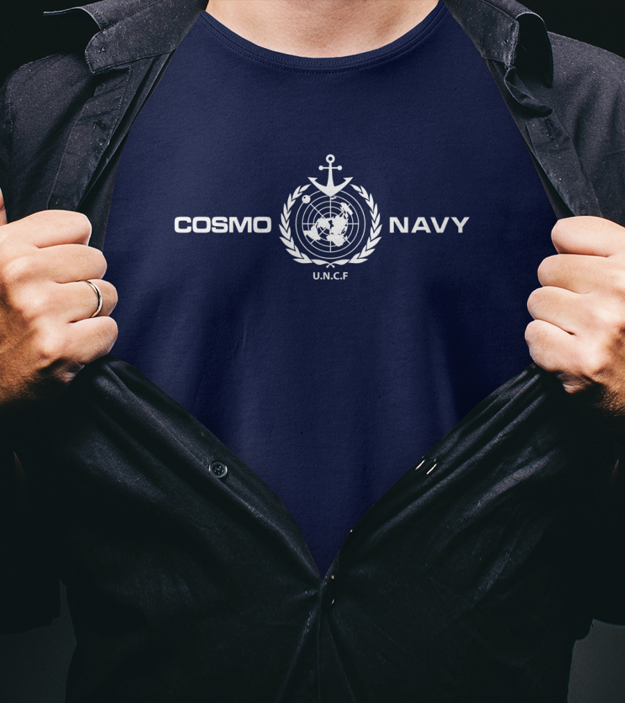 COSMO NAVY U.N.C.F Anchor Emblem On Dark Blue T-Shirt