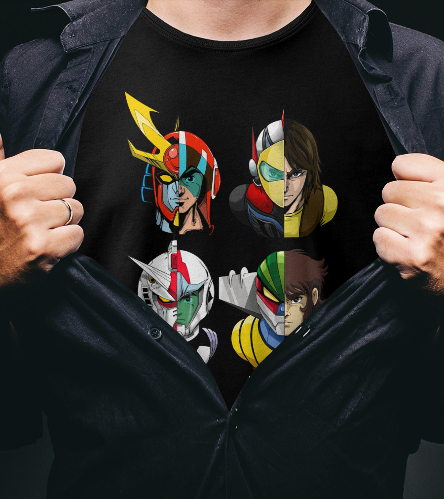 Duke Fleed Jeeg Gundam Daitarn Iconic Mecha Heroes Fusion T-Shirt