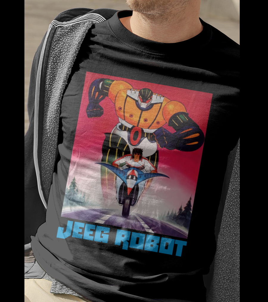 Jeeg Robot Anime Character With Motorcycle Racing T-Shirt