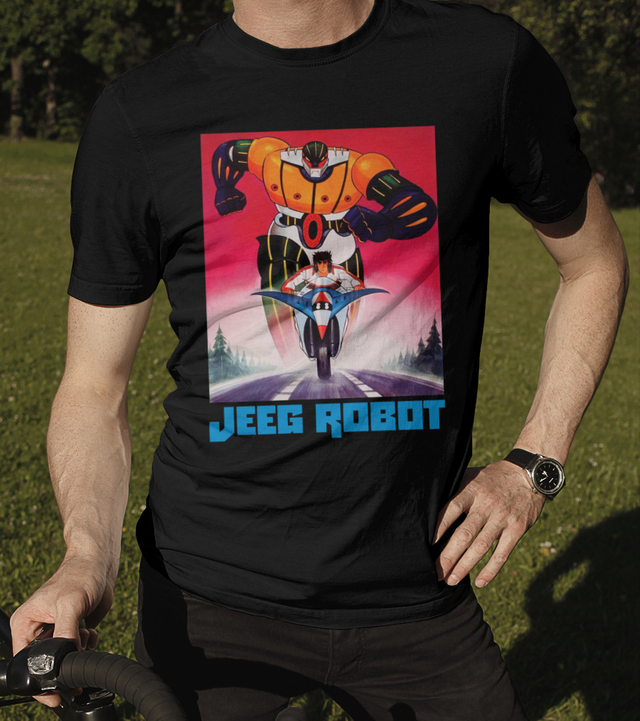 Jeeg Robot Anime Character With Motorcycle Racing T-Shirt