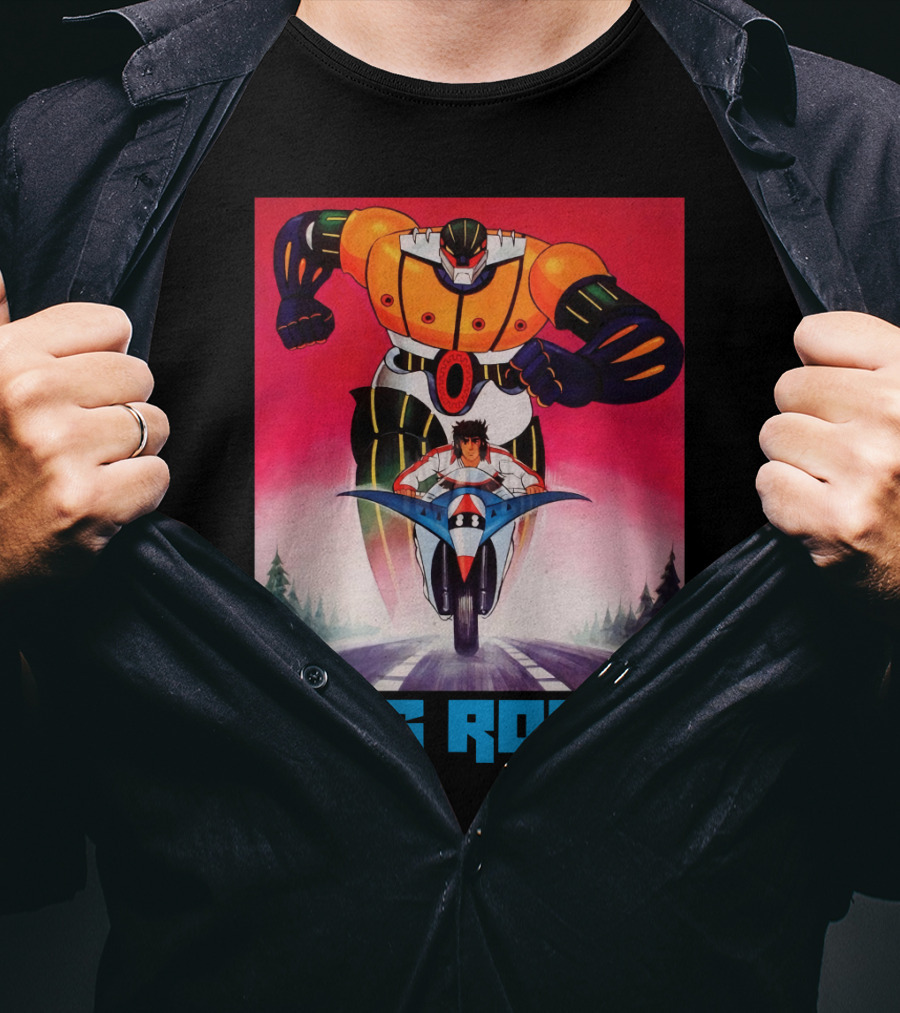 Jeeg Robot Anime Character With Motorcycle Racing T-Shirt