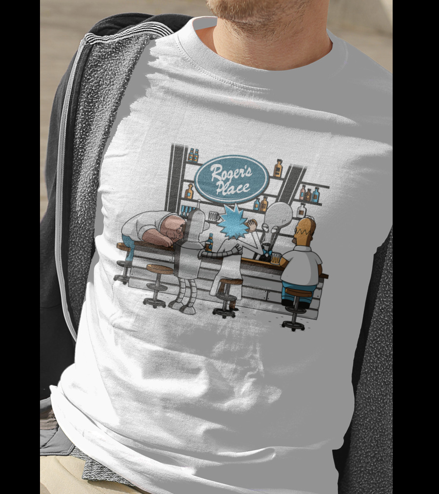 Rick And Morty Roger's Place Bar Scene With Aliens And Robots T-Shirt