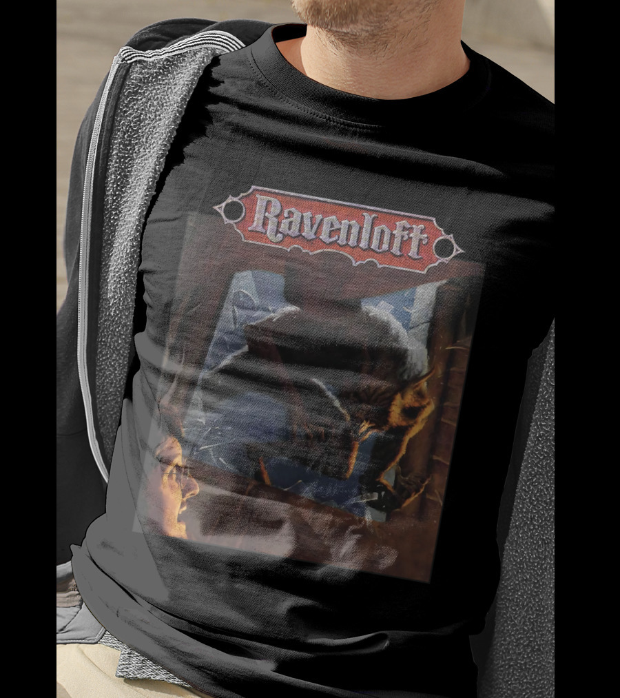 Ravenloft Dark Of The Moon Wolf And Person In Broken Window Scene T-Shirt