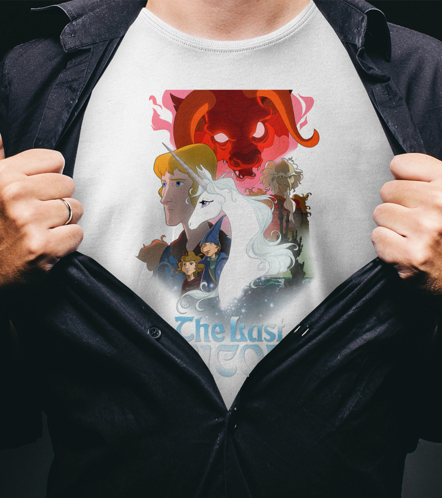 The Last Unicorn Animated Fantasy Characters And Red Bull Face T-Shirt