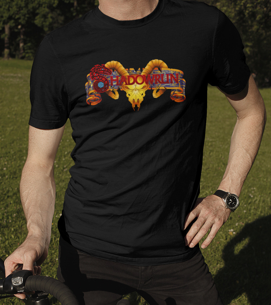 Shadowrun Red Spiral Dragon And Yellow Horned Skull T-Shirt