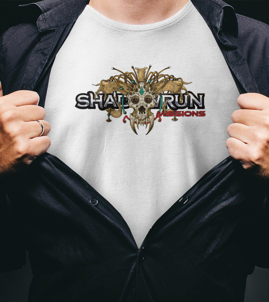 Shadowrun Missions Skull With Horns And Jewels T-Shirt