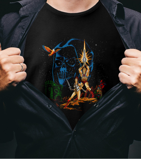 Masters Of The Universe He-Man Castle Grayskull Skeletor Teela Battle Scene T-Shirt